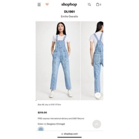 DL1961 Emilie Denim Overall S Lt Seaglass Vintage Cargo Cropped Tapered - Picture 3 of 16